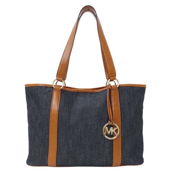 Michael Kors Women's Tote Bag in Denim and Leather, Indigo Blue Brown, Perfec...